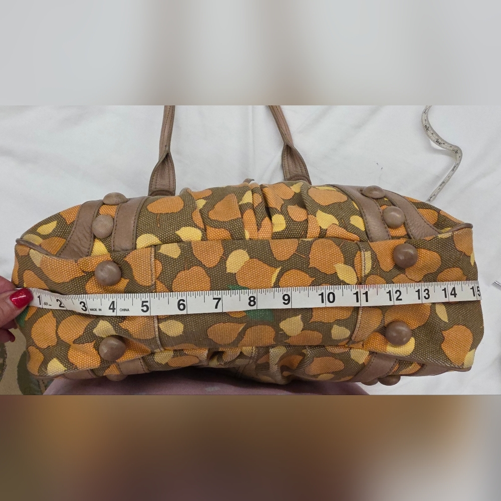 Hayden Harnett Canvas Leather Tote Bag Kiss Lock Multicolor Print Missing Strap - Picture 10 of 11